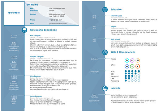 Professional Cv, Resume Template Of Two Pages, A4 Format