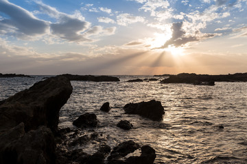 Sunset sky at the ocean coast at Jogashima Park in Japan