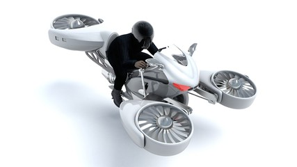 3D illustration of man riding a hover bike

 - obrazy, fototapety, plakaty