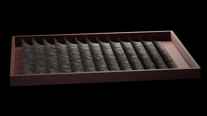 Naklejka premium box with artificial lashes set on black - eyelash extension. 3d illustration