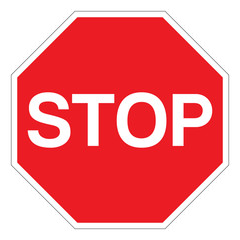 Red Stop Sign isolated on white background. Traffic regulatory warning stop symbol. Vector illustration, EPS3. No entrance allowed, movement restriction.