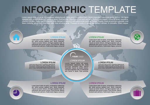 Modern colorful infographics options template vector with wings and world map. Can be used for web design, brochure, presentations and workflow layout