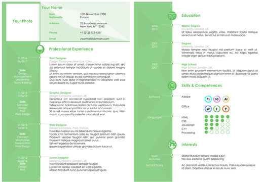 Professional Cv, Resume Template Of Two Pages, A4 Format