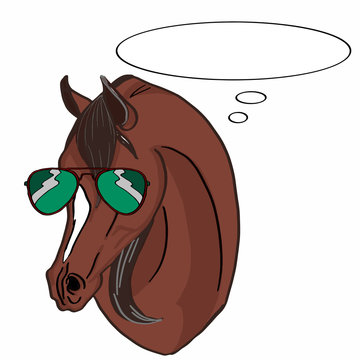 recommend clip art: brown  horse head and sunglasses and thinking balloon