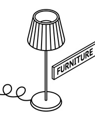 Isometric outline furniture. 3D line drawn isometric floor lamp. white background.
