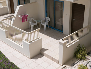 Background of the facade of residential building, the hotel's terraces. Top view.