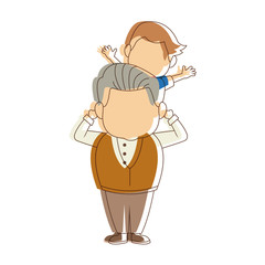 cartoon happy grandpa and his grandson family cheerful