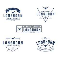 Vintage label with silhouette of bull head, Texas Wild West theme in white background