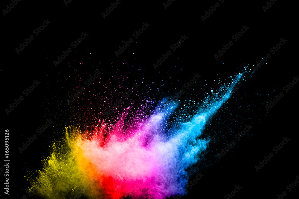 Wall mural multicolored powder splash cloud isolated on black background