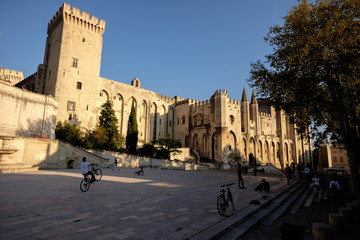 Palais des Papes, Avignon and bike doing a wheelie