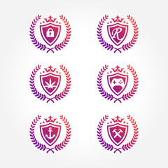 Shield Symbol with laurel wreath Design Collections set