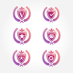 Shield Symbol with laurel wreath Design Collections set