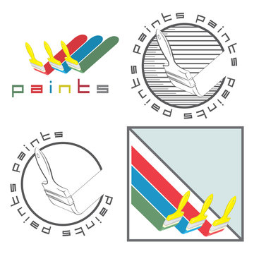 An illustration consisting of four images of paint brushes in the form of a logo