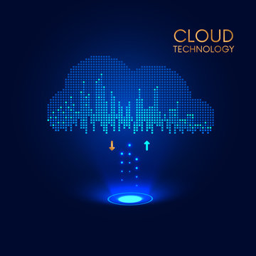download and upload data in cloud storage. Technology background, VECTOR