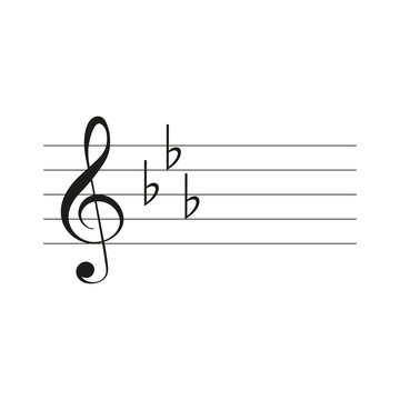 Violin clef G key with music lines and flats 