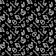 Vector chicken breeding hand drawn seamless pattern. Chicken,roster, feather and egg illustrations. Rural natural bird farming. Hipster fashion Memphis style.