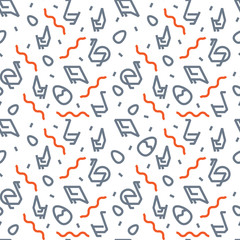 Vector chicken breeding hand drawn seamless pattern. Chicken,roster, feather and egg illustrations. Rural natural bird farming. Hipster fashion Memphis style.