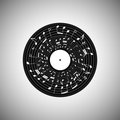 Vinyl record with music notes icon