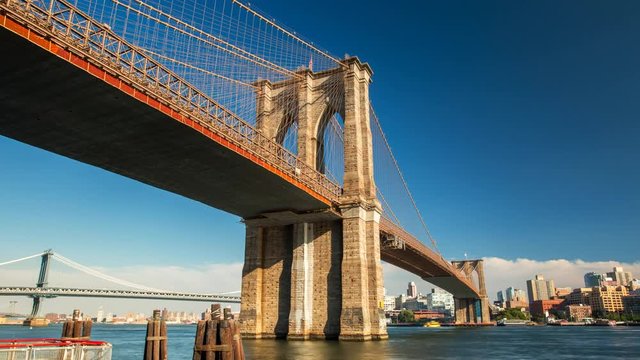 New York Brooklyn bridge Cloud sky Ferry moving Timelapse