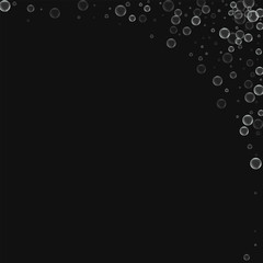 Soap bubbles. Abstract right top corner with soap bubbles on black background. Vector illustration.