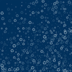 Soap bubbles. Abstract random scatter with soap bubbles on deep blue background. Vector illustration.