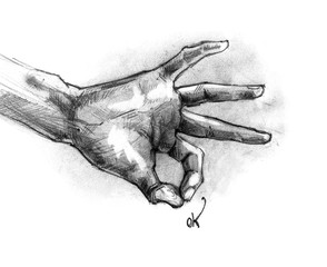 Beautiful hand, drawn by pencil. The gesture "OK". Good vintage illustration.