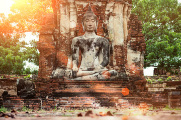 Ayutthaya Old buddha statue in Wat Mahathat temple. Ayutthaya historical park