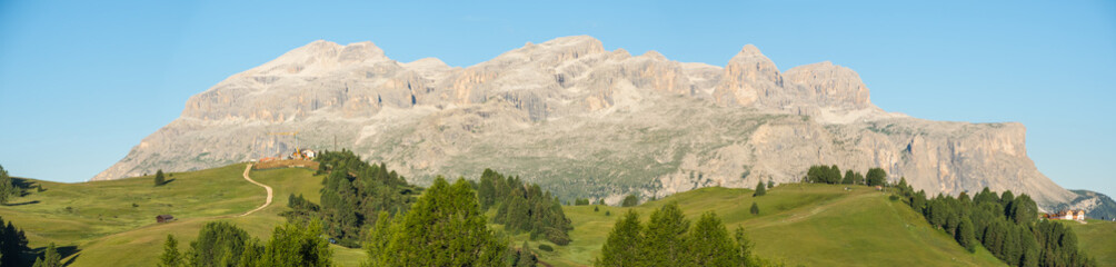 Great landscape on the Dolomites. View on Sella group and Boè picks. Alta Badia, Sud Tirol, Italy
