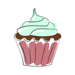 Hand drawn cupcake, sketch style. Isolated on white background. Pastel colors. Vector illustration eps 10