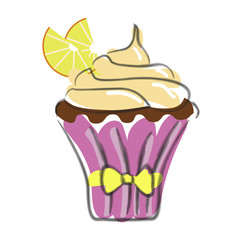 Hand drawn cupcake, sketch style. Isolated on white background. Pastel colors. Vector illustration eps 10