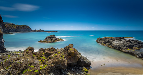 View on Atlantic Ocean coast near Ponta Delgada city on Sao Miguel island, Azores, Portugal