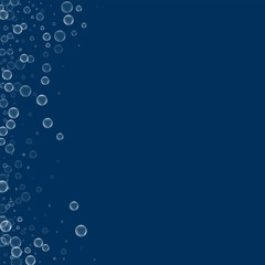 Soap bubbles. Abstract left border with soap bubbles on deep blue background. Vector illustration.