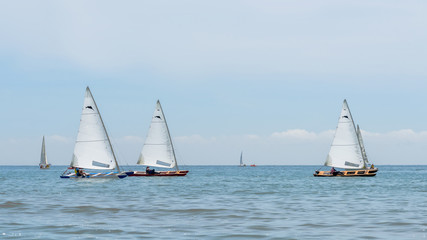 Fototapeta premium Catamaran Sailing Racing. Outdoor sea sporting activity