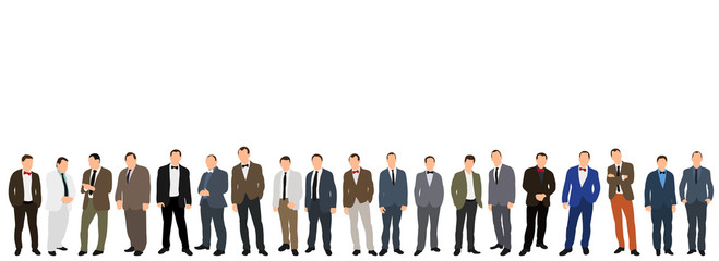 Vector, isolated, flat style, men stand, isometric people