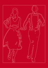 Vector, wedding invitation,  contours of bride and groom, red
