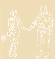 bride and groom, wedding card in elegant style,Vector,beige