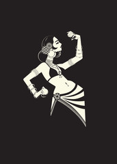 tribal belly dancer with cymbals holding expressive impressive p