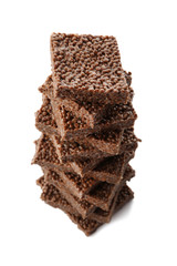 Rice crispy treats on white background