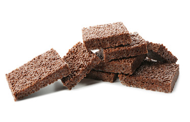 Rice crispy treats on white background