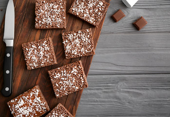 Rice crispy treats on wooden board