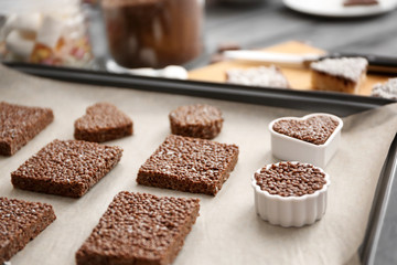 Rice crispy treats on baking tray