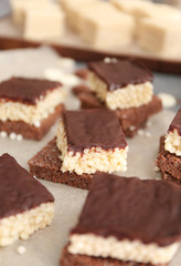 Rice crispy treats on parchment paper