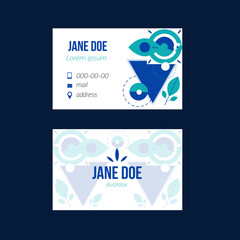 Simple blue business card design for your promotion in trendy scandinavian style with geometric shapes