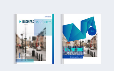Business Brochure cover design with blured photo and simple shapes. Minimalistic design of annual report.