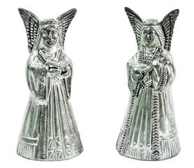 Silver colored plastic ornamental angels. (Betcha you didn't know they're salt and pepper shakers.) 