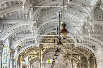Karlovy Vary - Karlsbad. Detail of typical colonnade in bohemian architecture style - Czech Republic
