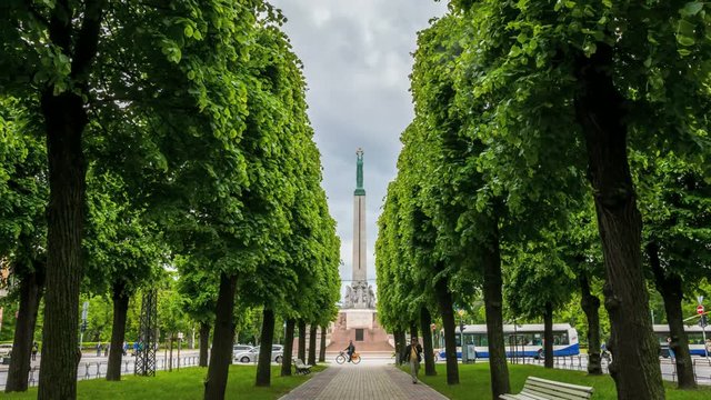 A hyperlapse of the Freedom monument of Latvia