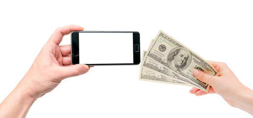 Hold the smart phone and money