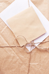Brown paper box background with label, close-up