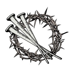 The crown of thorns with the nails of Jesus Christ. Symbols of C